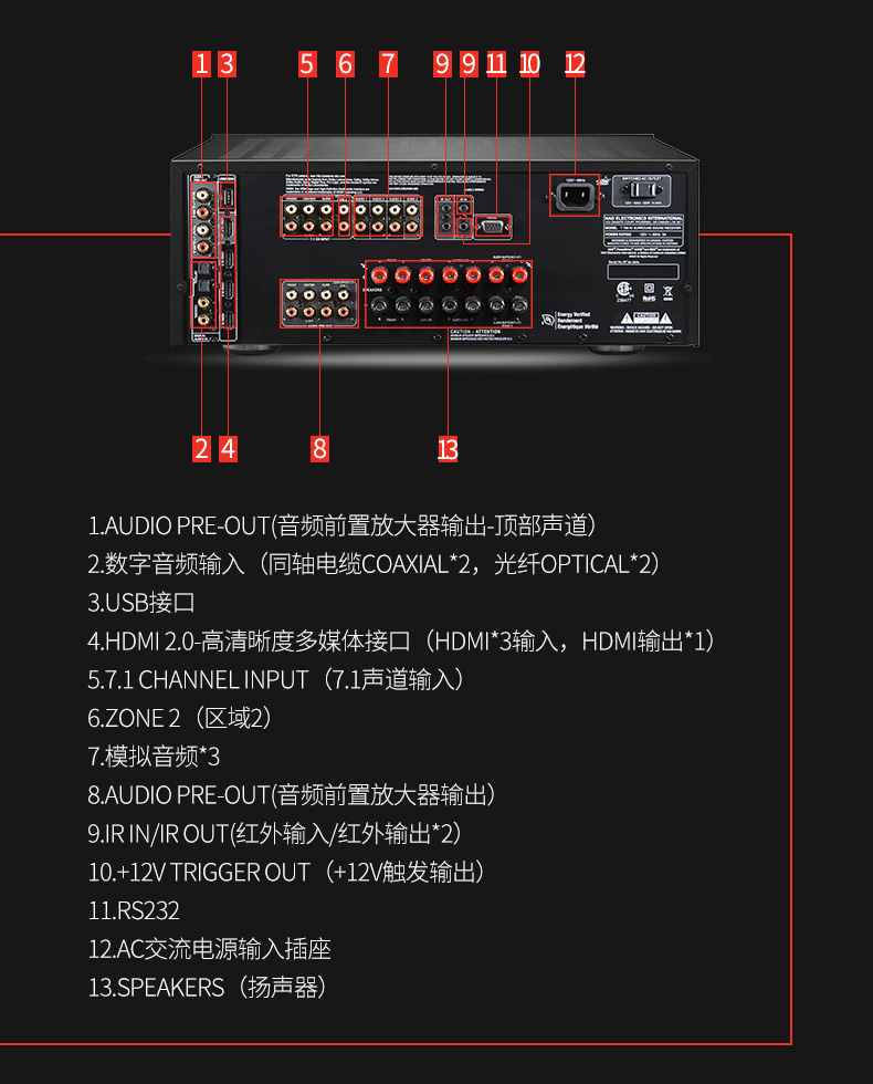 nad t758v3 758三代av功放机7.1.4全景声家庭影院大功率放大器